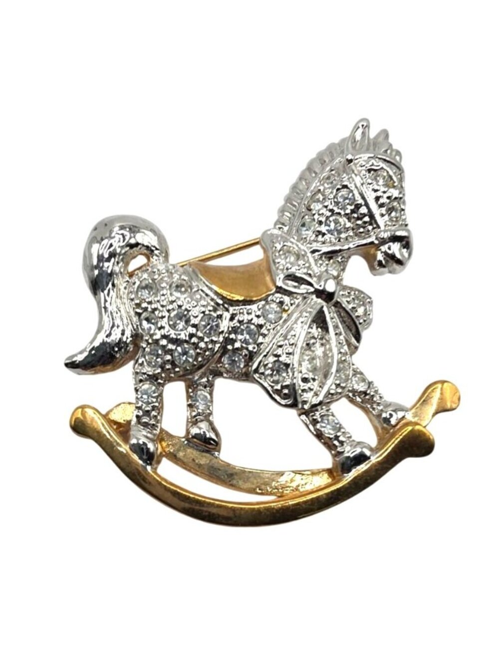 Rocking Horse Brooch Rhinestones Gold-Tone Roman vtg womens jewelry nostalgia